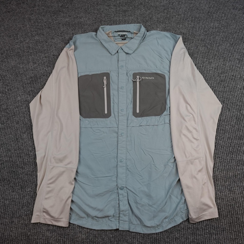 Simms Shirt Mens 2XL Blue G4 Long Sleeve Performance Fishing Button Front Top